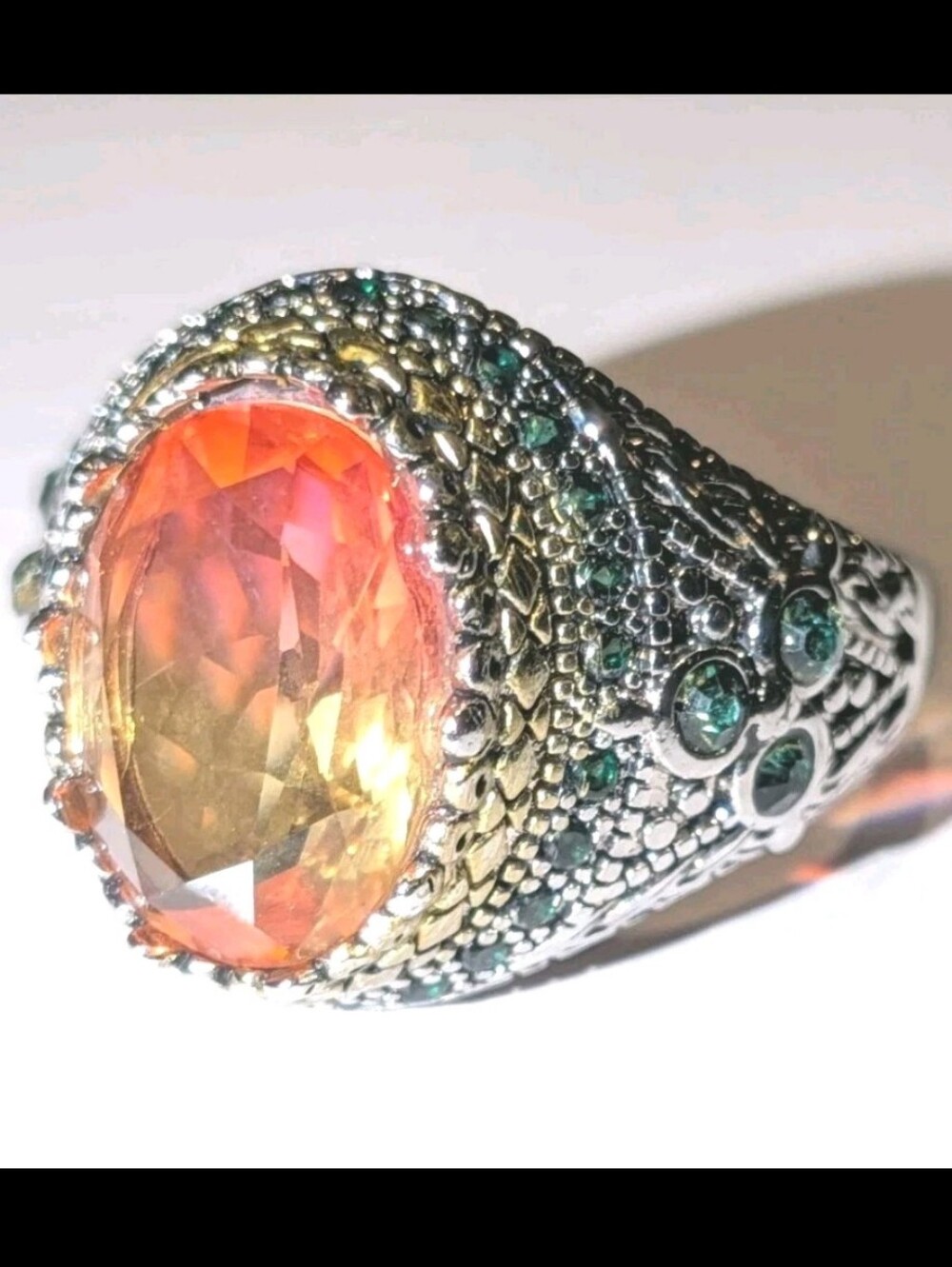 Retro Domineering Mystic Topaz Gemstone Statement Ring For Men Sz 11